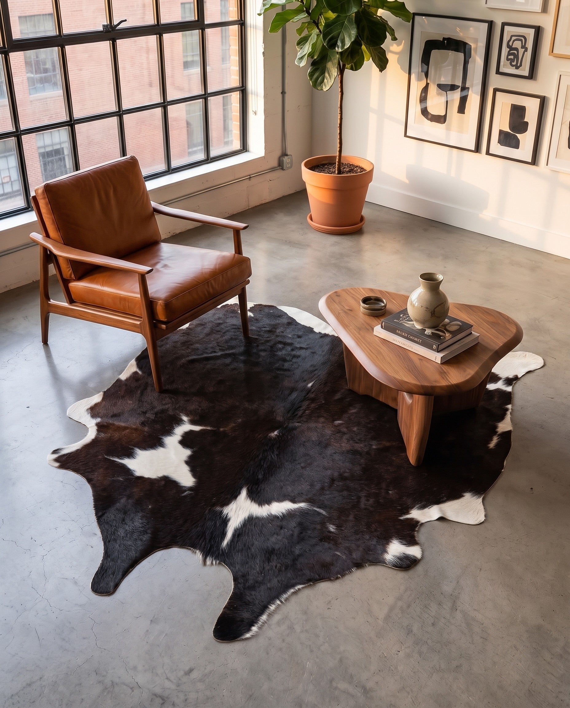 5' x 5' 2 Cowhide Leather Square Rug