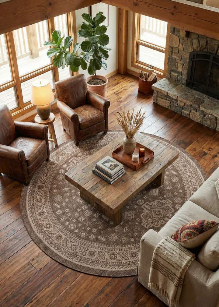13' x 13' Easy-Clean Aztec Indoor / Outdoor Round Rug