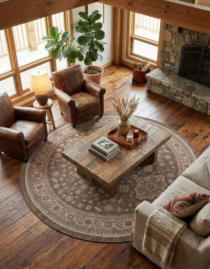 Detail image of  13' x 13'  Washable Aztec Indoor / Outdoor Round Rug