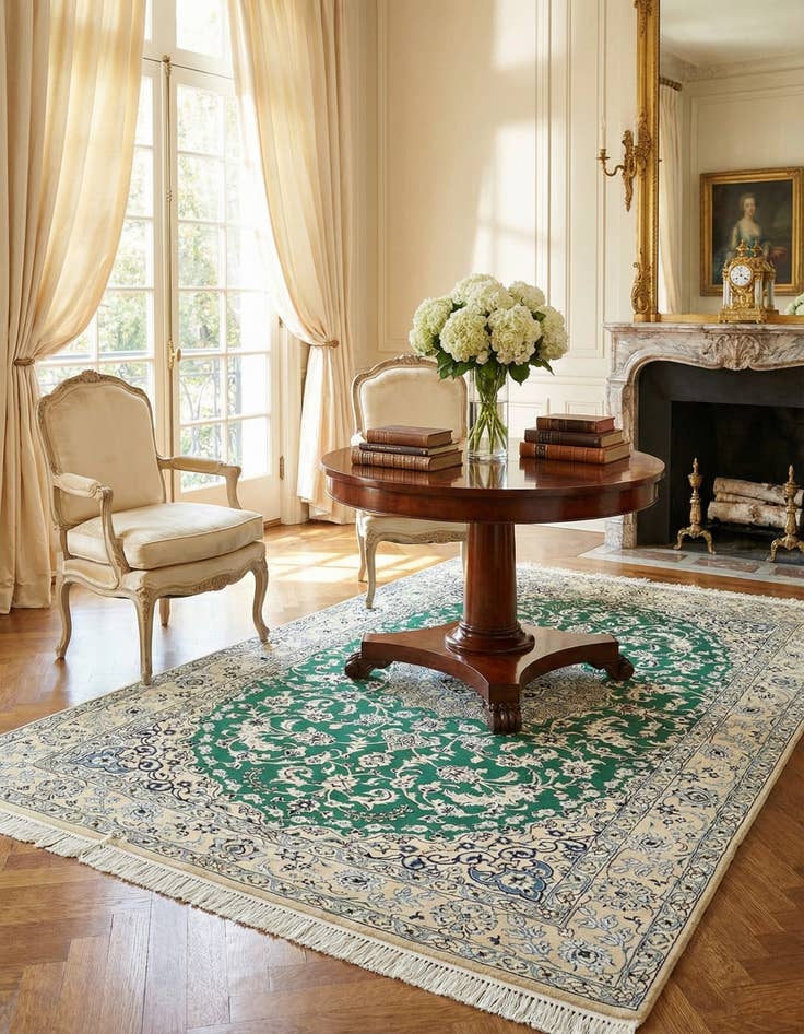 Detail image of 5' 2 x 8' 4  Hand Knotted Nain Persian Rug