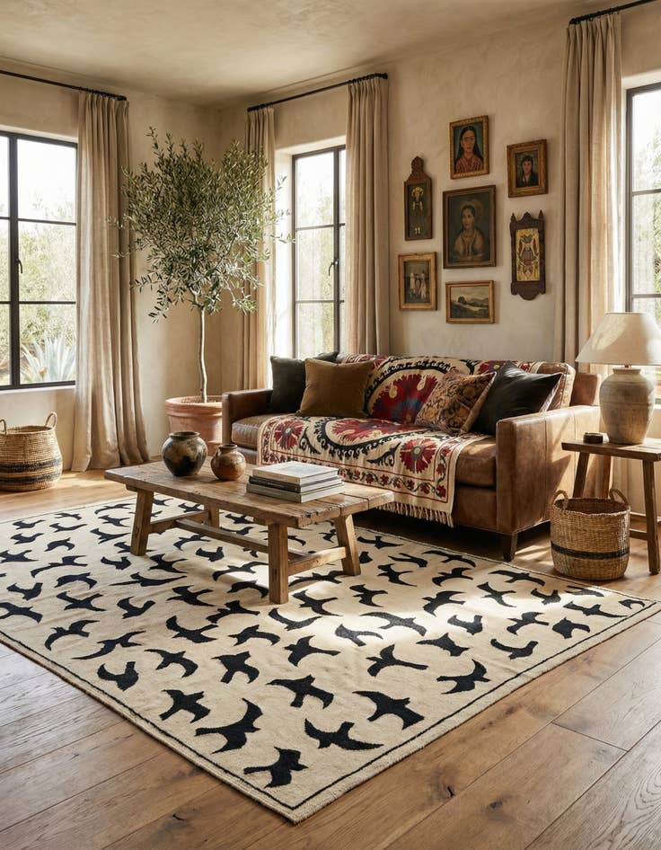 Detail image of 6' 8 x 9' 8  Hand Woven Kilim Suzani Wool Rug