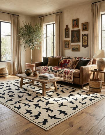 6' 8 x 9' 8 Hand Woven Kilim Suzani Wool Rug