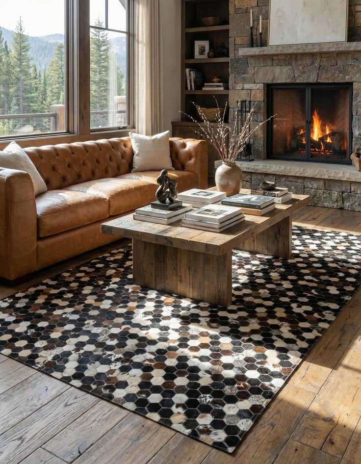 Detail image of 5' 1 x 8' Cowhide Leather Rug