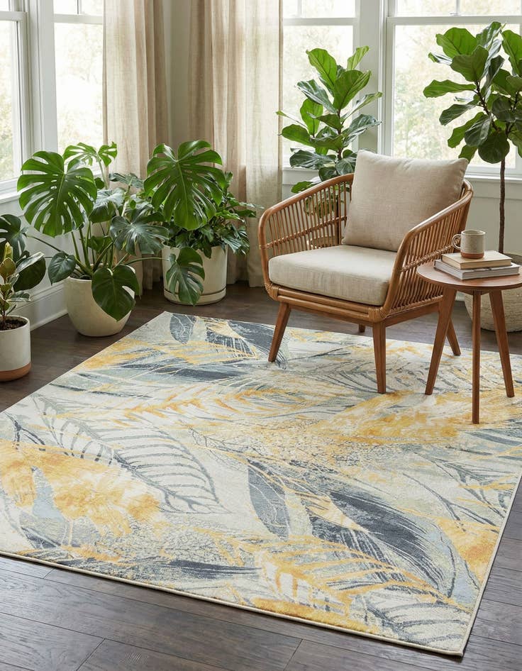 Detail image of 7' 10 x 7' 10  Washable Botanical Indoor / Outdoor Square Rug