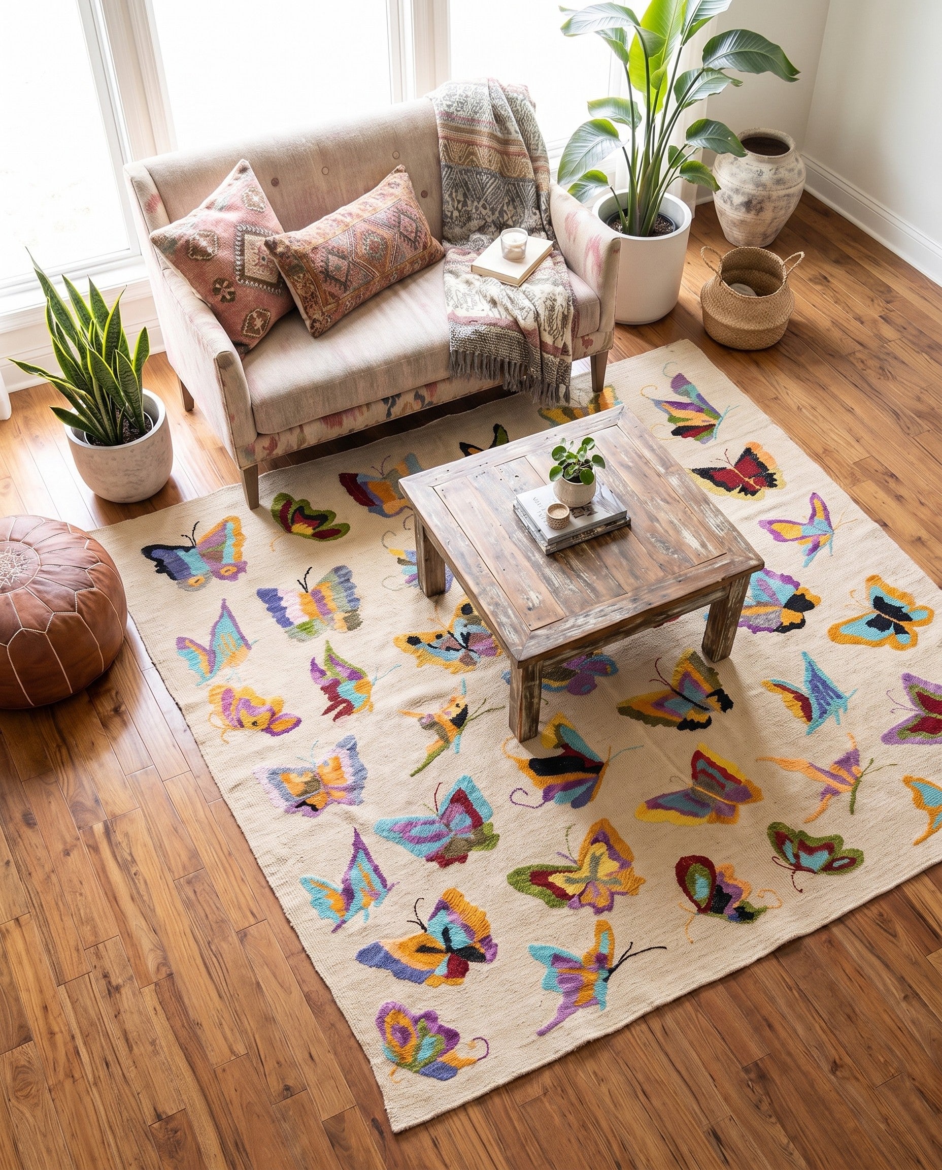 5' 2 x 6' 4 Hand Woven Kilim Suzani Wool Square Rug