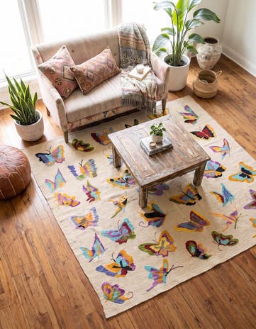 5' 2 x 6' 4 Hand Woven Kilim Suzani Wool Square Rug