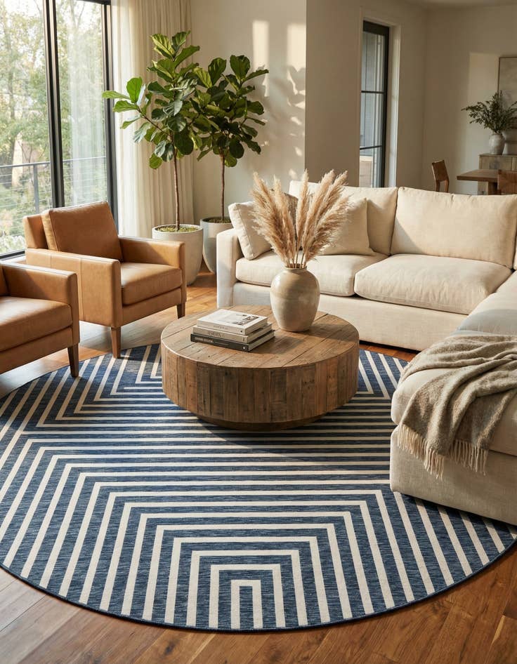 Detail image of 12' x 12'  Washable Modern Indoor / Outdoor Round Rug