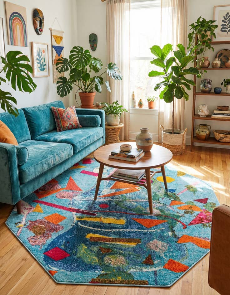 Detail image of  7' 10 x 7' 10  Washable Vivid Octagon Rug