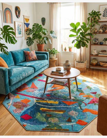 Aqua Washable Vivid Octagon Rug