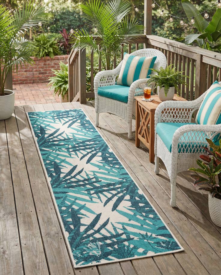 Detail image of 2' x 8' Easy-Clean Botanical Indoor / Outdoor Runner Rug
