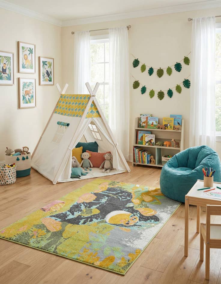 Detail image of 5' 3 x 8' Gorilla Whimsy Kids Rug
