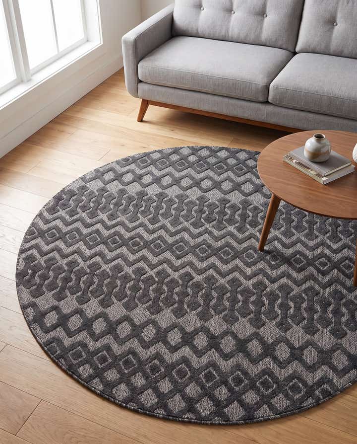 7' x 7' Easy-Clean Trellis Textured Indoor / Outdoor Round Rug