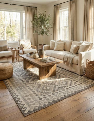 5' 8 x 8' 2 Hand Woven Kilim Maymana Wool Rug
