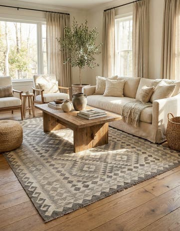 5' 8 x 8' 2 Hand Woven Kilim Maymana Wool Rug