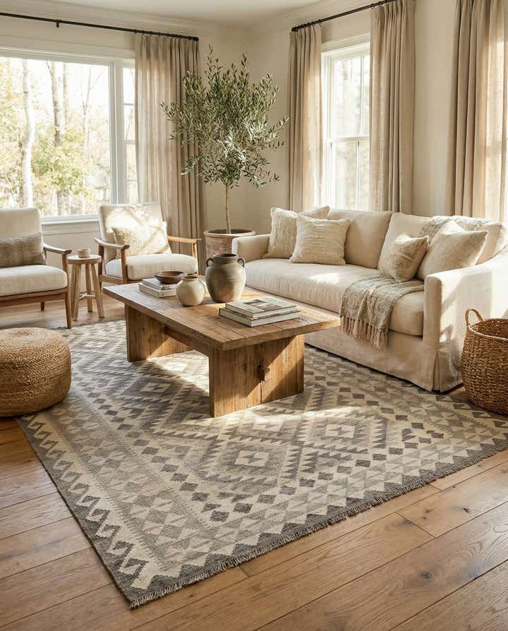 5' 8 x 8' 2 Hand Woven Kilim Maymana Wool Rug