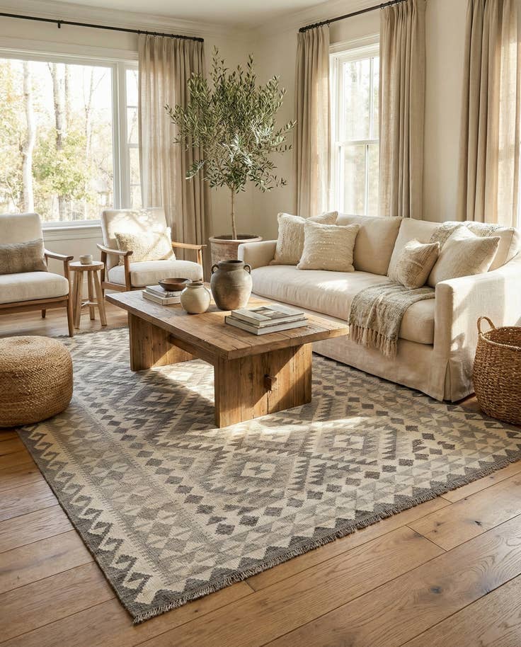 Detail image of 5' 8 x 8' 2 Hand Woven Kilim Maymana Wool Rug