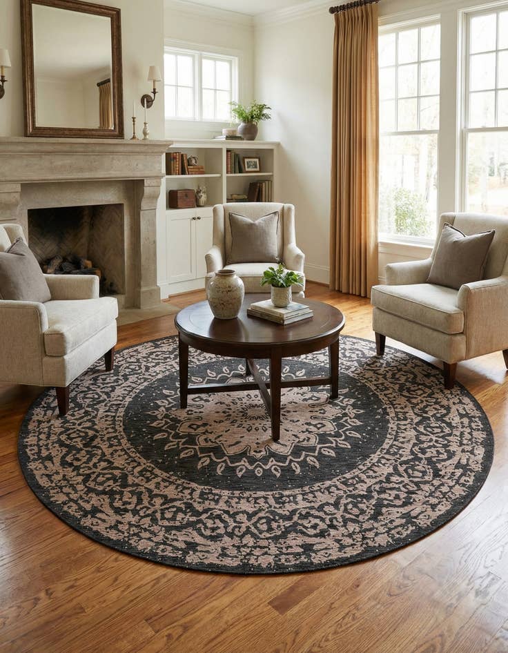 Detail image of 10' x 10' Easy-Clean Traditional Indoor / Outdoor Round Rug