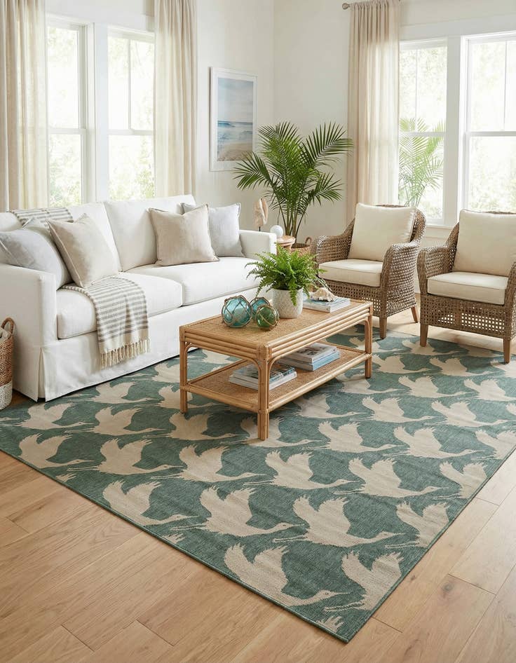 Detail image of  7' 10 x 10'  Washable Coastal Indoor / Outdoor Rug