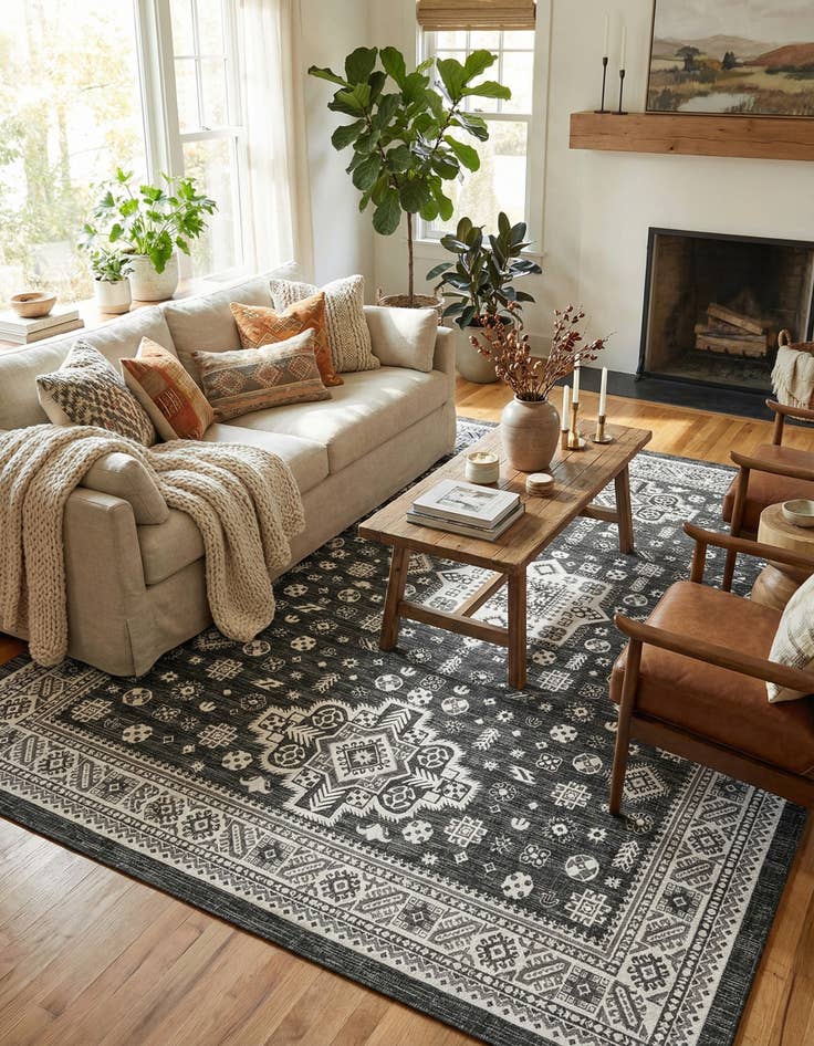 Detail image of  10' x 14'  Washable Aztec Indoor / Outdoor Rug