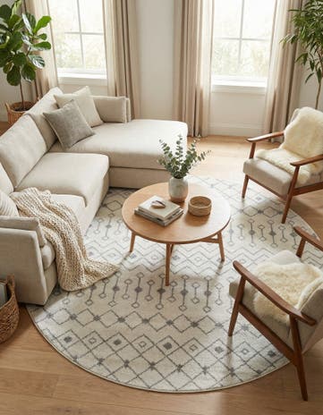 Ivory and Gray Moroccan Trellis Round Rug