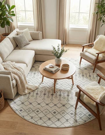 Ivory and Gray Moroccan Trellis Round Rug