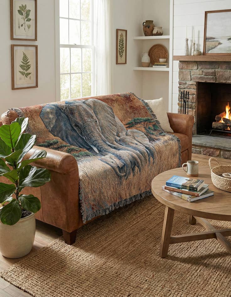 Detail image of 4' 6 x 6' Loving Mother Elephant & Calf Throw Blanket