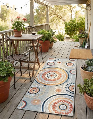 Gray Easy-Clean Botanical Indoor / Outdoor Runner Rug