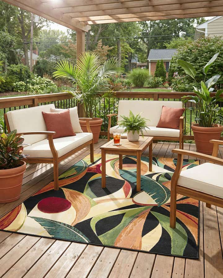5' x 8' Easy-Clean Botanical Indoor / Outdoor Rug