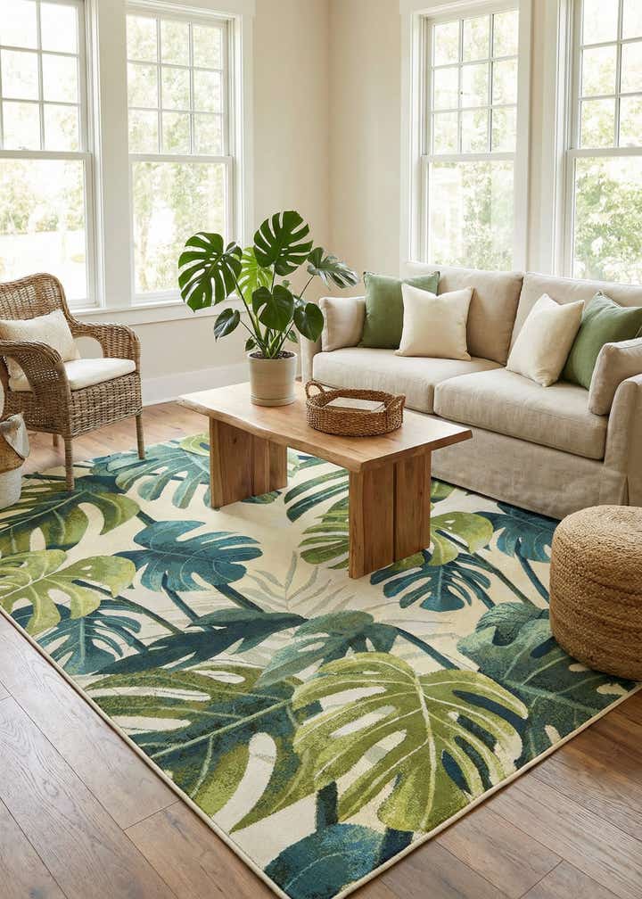 7' x 10' Easy-Clean Botanical Indoor / Outdoor Rug