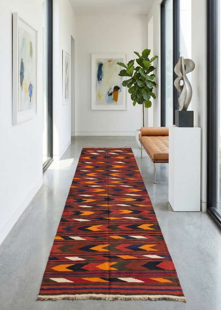 4' x 9' 5 Hand Woven Kilim Afghan Wool Runner Rug