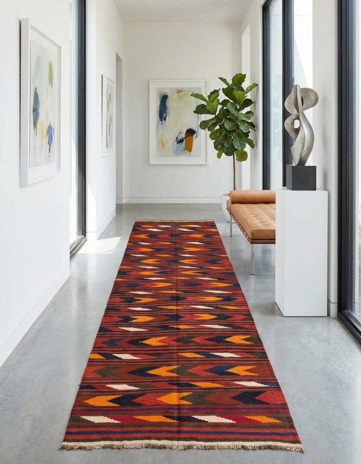 Detail image of 4' x 9' 5 Hand Woven Kilim Afghan Wool Runner Rug