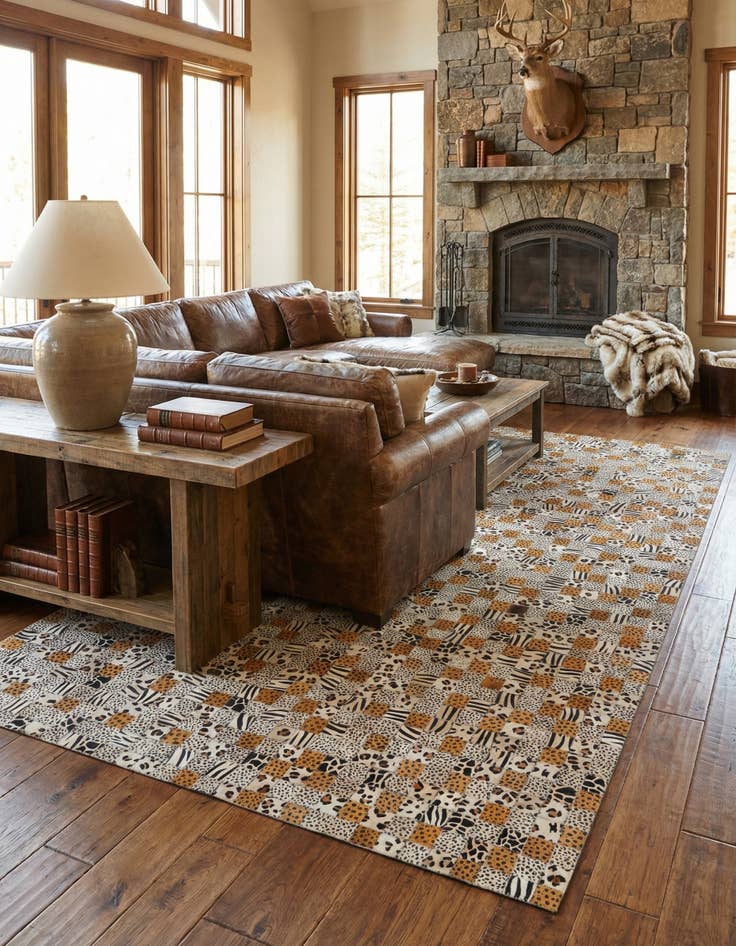 Detail image of 5' 1 x 8' Cowhide Leather Rug