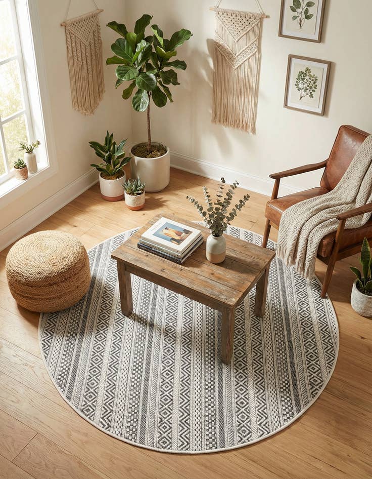 Detail image of  4' x 4'  Washable Ribbon Indoor / Outdoor Round Rug