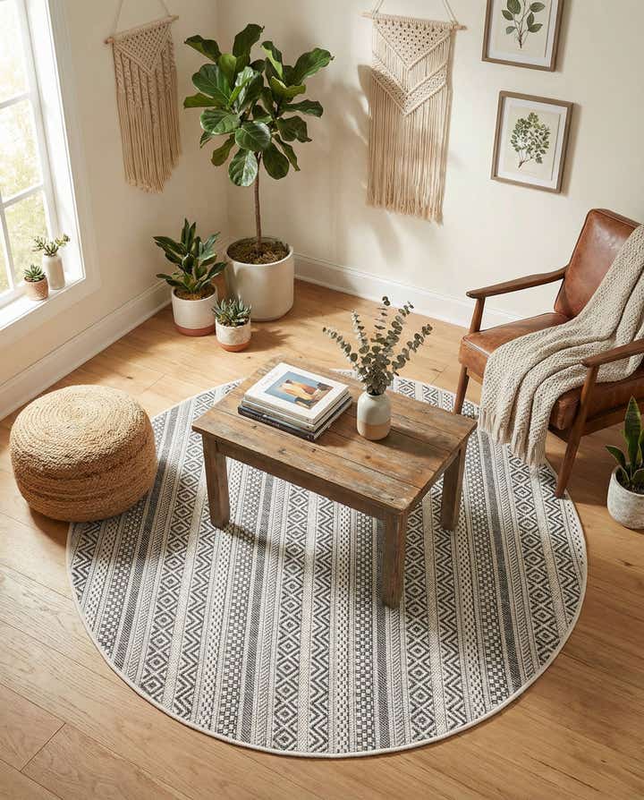 4' x 4' Easy-Clean Ribbon Indoor / Outdoor Round Rug