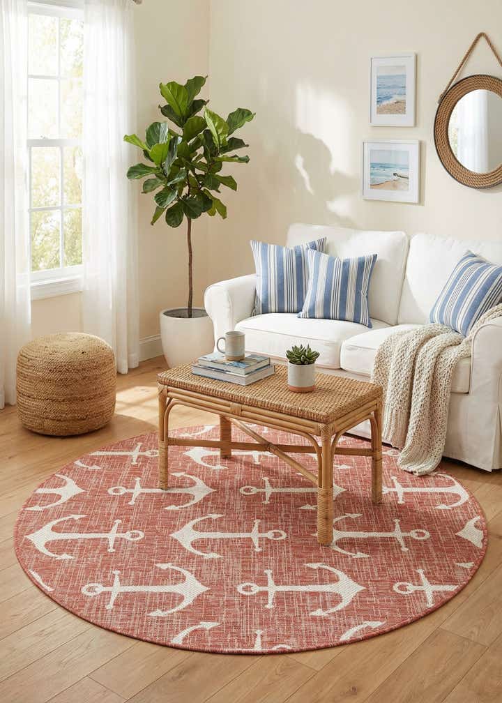 5' 3 x 5' 3 Easy-Clean Coastal Indoor / Outdoor Round Rug