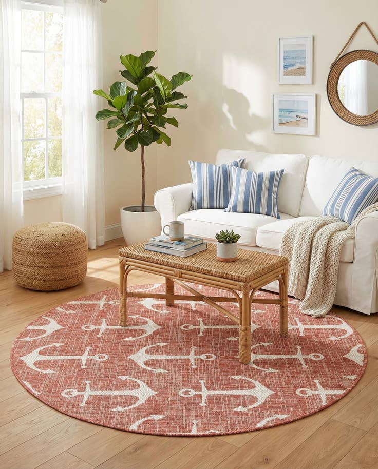 Detail image of 5' 3 x 5' 3 Easy-Clean Coastal Indoor / Outdoor Round Rug