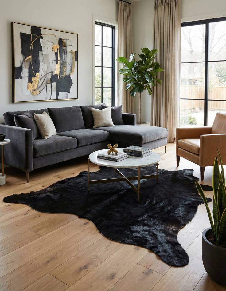 Detail image of 5' 4 x 5' 7 Cowhide Leather Square Rug