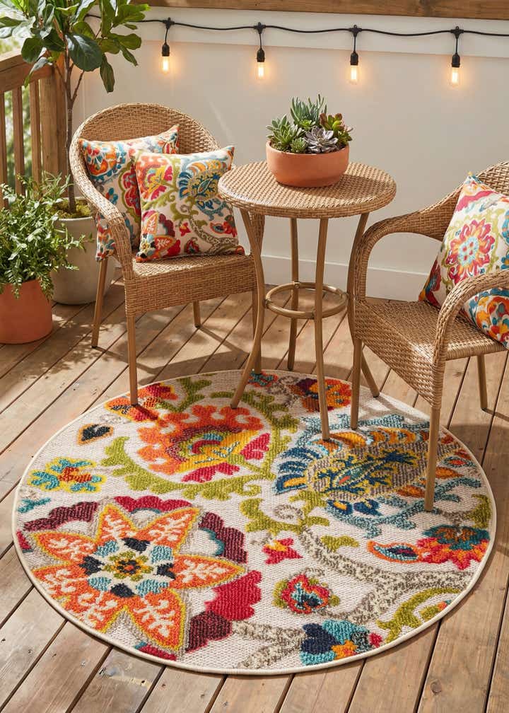 3' x 3' Easy-Clean Casablanca Indoor / Outdoor Round Rug