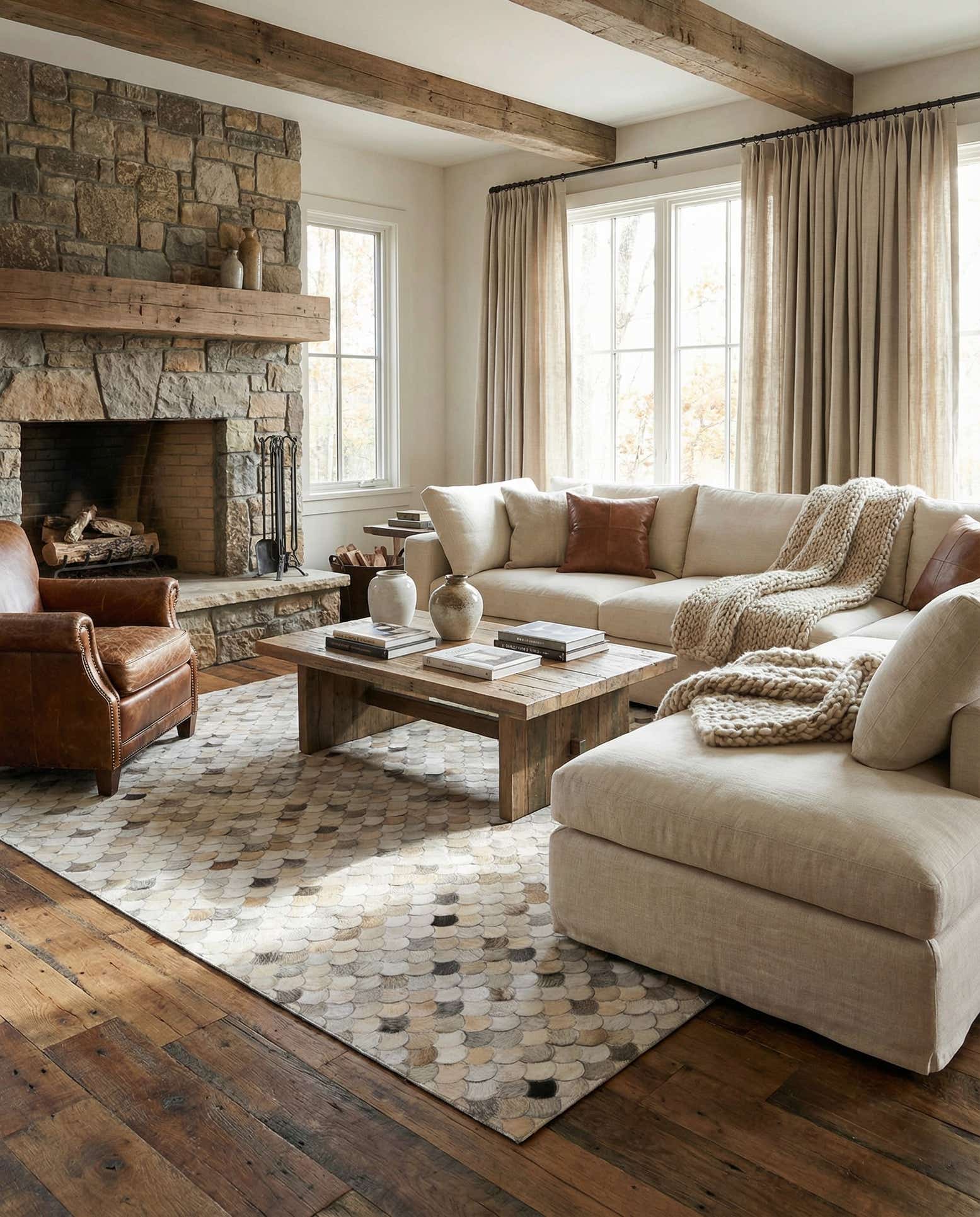 5' 1 x 8' Cowhide Leather Rug