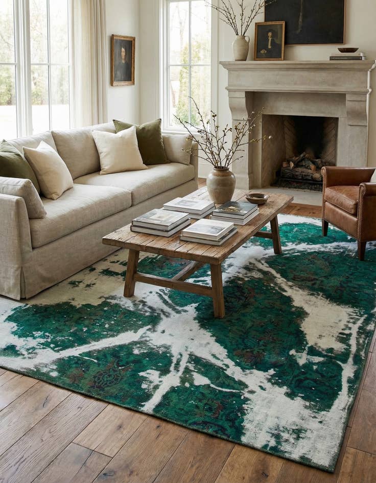 Detail image of 5' 10 x 7'  Hand Knotted Ultra Vintage Persian Wool Square Rug