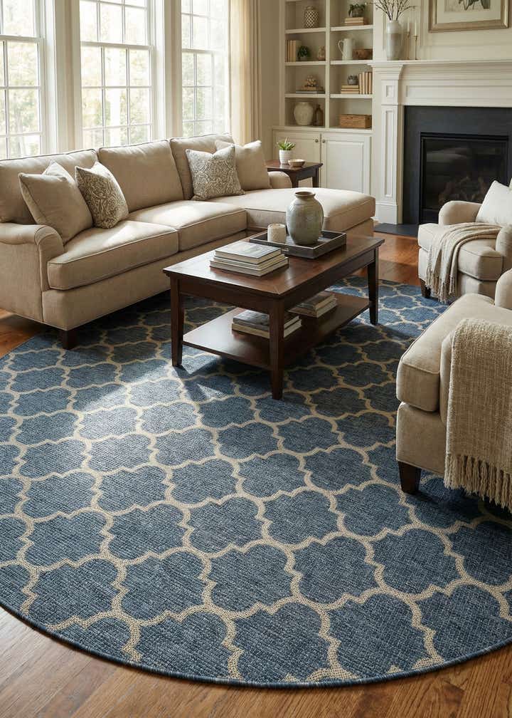 13' x 13' Easy-Clean Trellis Indoor / Outdoor Round Rug