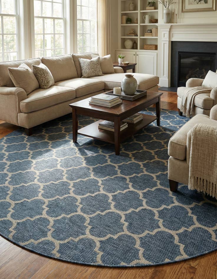 Detail image of 13' x 13' Easy-Clean Trellis Indoor / Outdoor Round Rug