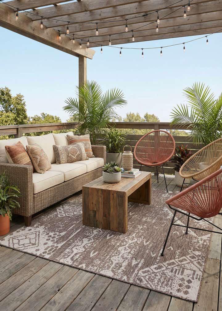 7' x 7' Easy-Clean Bohemian Indoor / Outdoor Square Rug