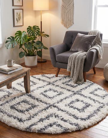 Ivory Athena Shag Round Rug