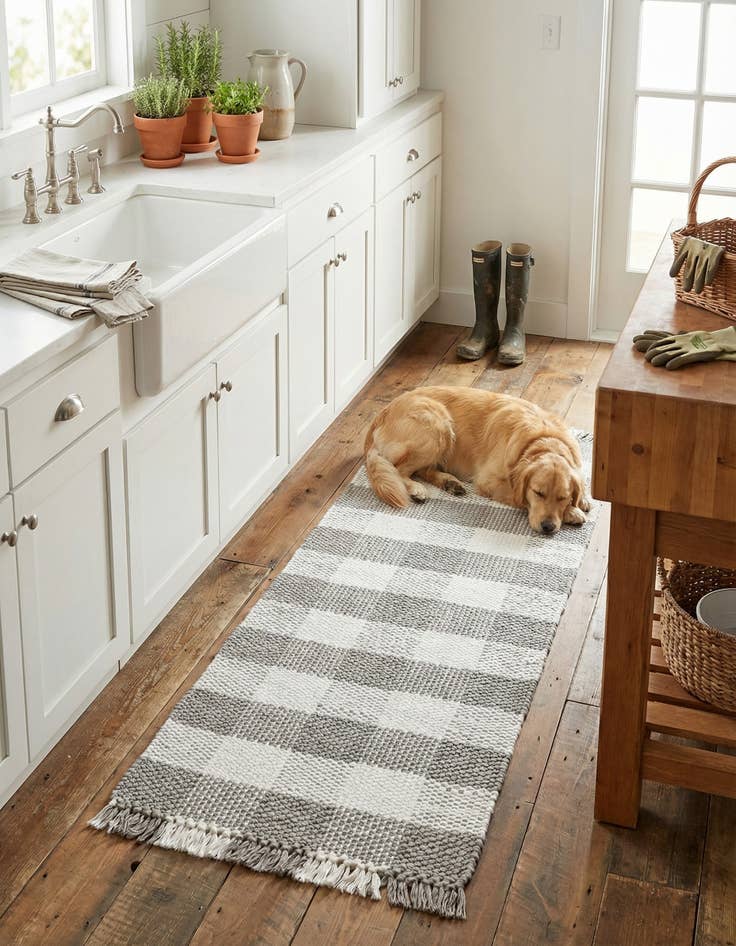Detail image of  2' x 6' Eco Plaid   Washable Indoor / Outdoor Runner Rug