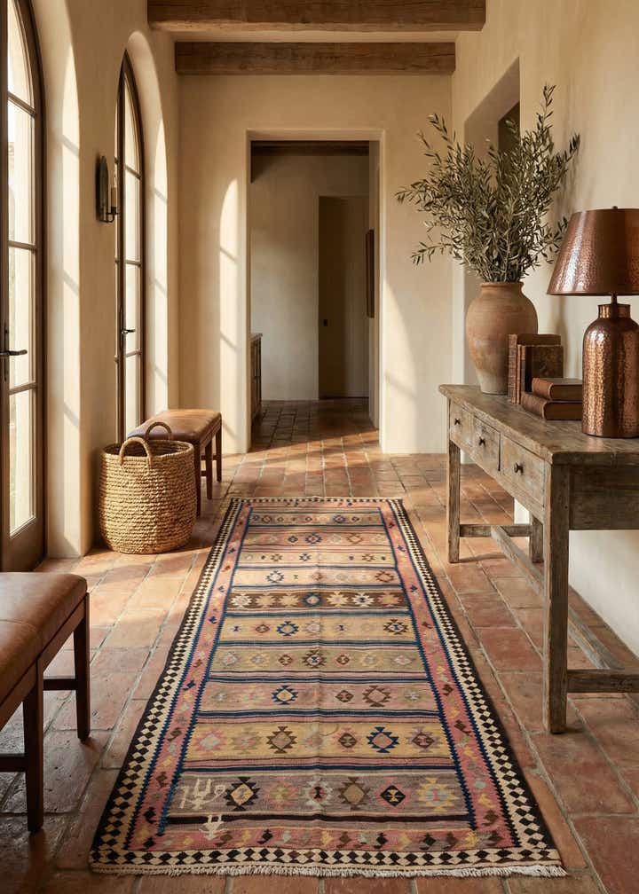 4' 7 x 9' 9 Hand Woven Kilim Fars Wool Runner Rug