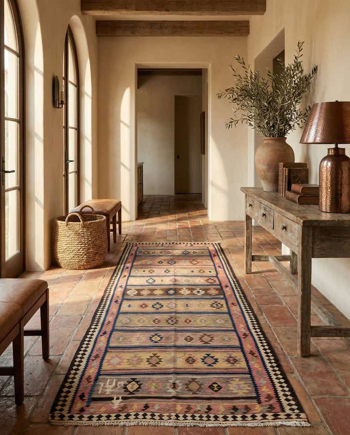 4' 7 x 9' 9 Hand Woven Kilim Fars Wool Runner Rug