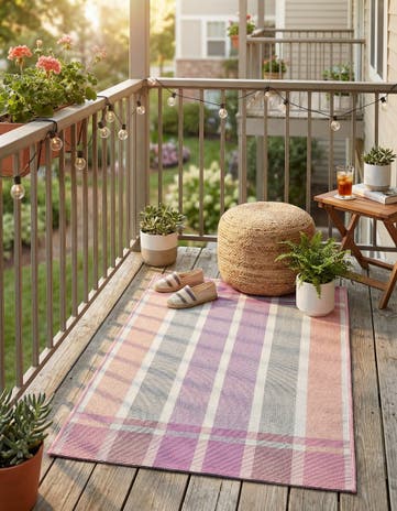 Pink and Lavender Easy-Clean Ribbon Indoor / Outdoor Rug