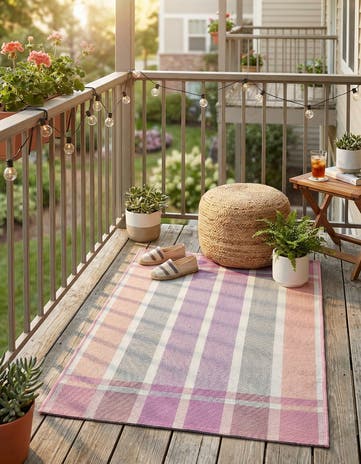 Pink and Lavender Easy-Clean Ribbon Indoor / Outdoor Rug