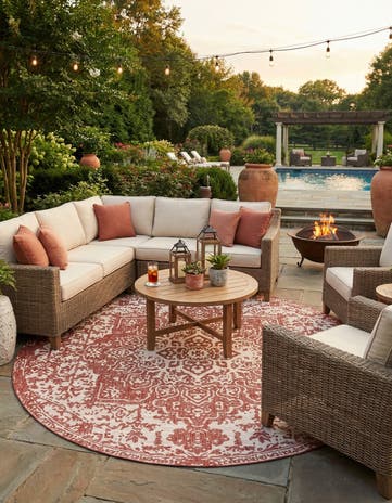 Rust Red Easy-Clean Jill Zarin Dubai Indoor / Outdoor Round Rug